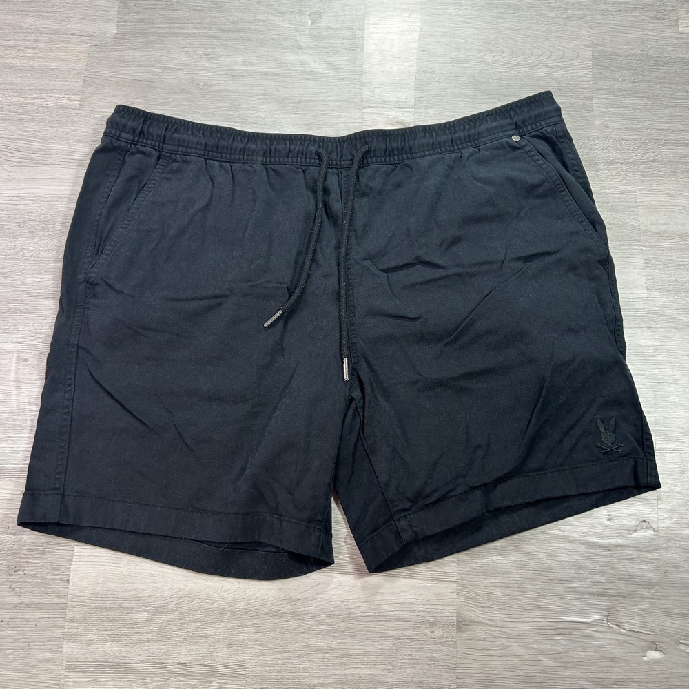 Psycho Bunny Shorts Mens Large Black Chino Elastic Waist Drawstring 7 Inseam